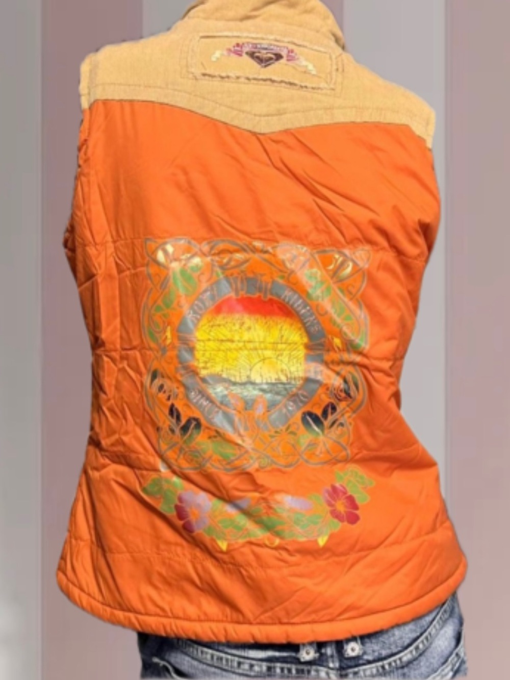 ROXY Vintage Y2K Orange Vest W Embroidery Details
